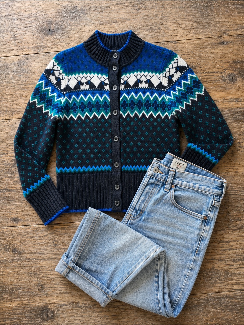 Liz Claiborne Vintage Fair Isle Mock Neck Sweater Nordic Deer Pattern - Size L